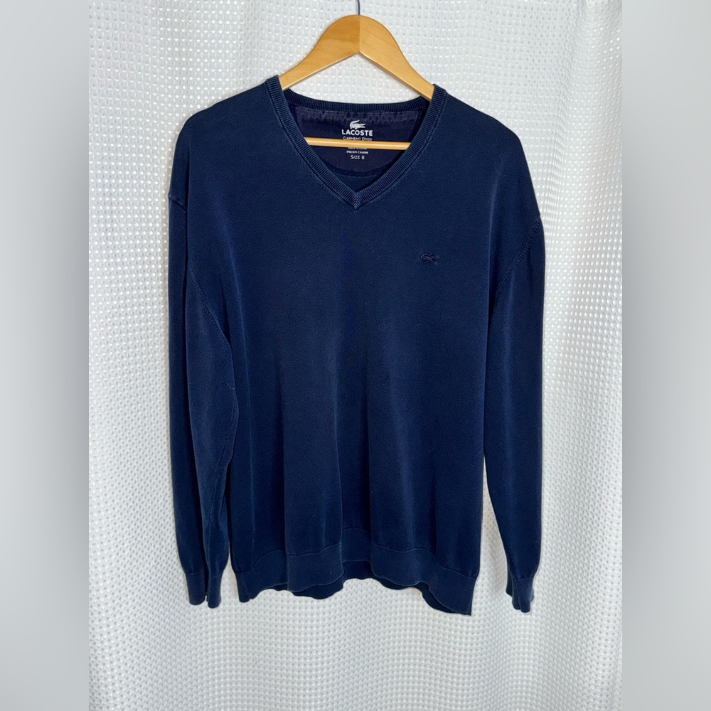 2/40$ Lacoste 100% cotton navy V-neck sweater size 8‎